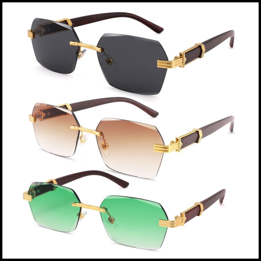 Rimless Rectangle Sunglasses Retro Frameless Squa… - image 1